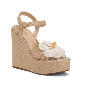 LARROUDE Ivory Leather Magnolia Wedges
